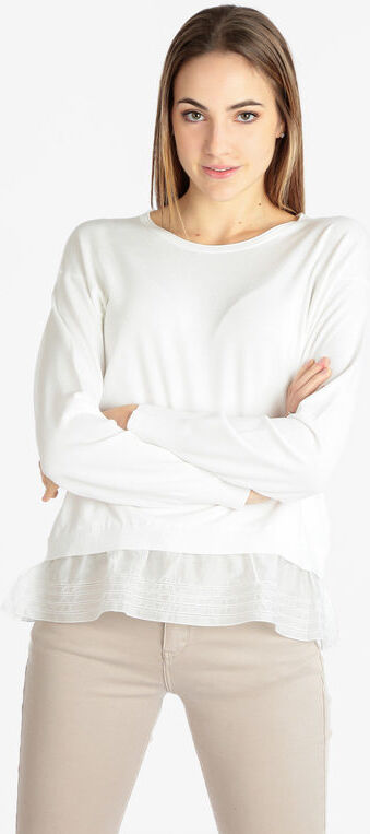 Louise Orop Pullover donna con balza in tessuto Pullover donna Bianco taglia S/M