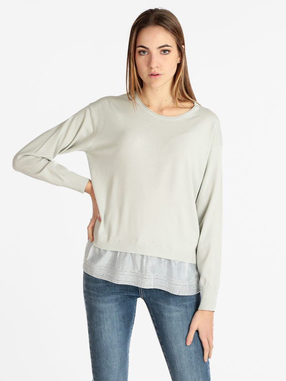 Louise Orop Pullover donna con balza in tessuto Pullover donna Bianco taglia M/L