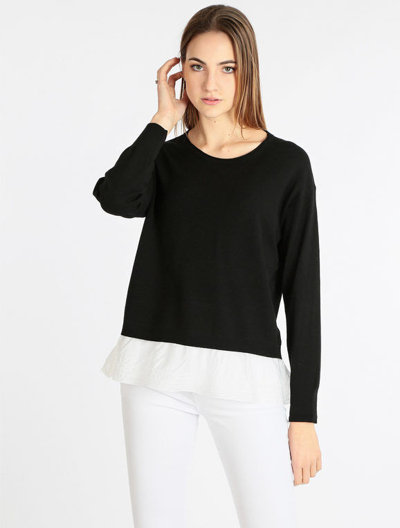 Louise Orop Pullover donna con balza in tessuto Pullover donna Nero taglia M/L