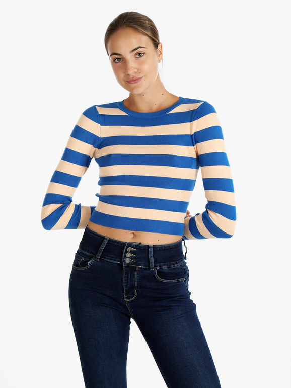 Miss Kiss Pullover donna cropped a righe Pullover donna Blu taglia Unica