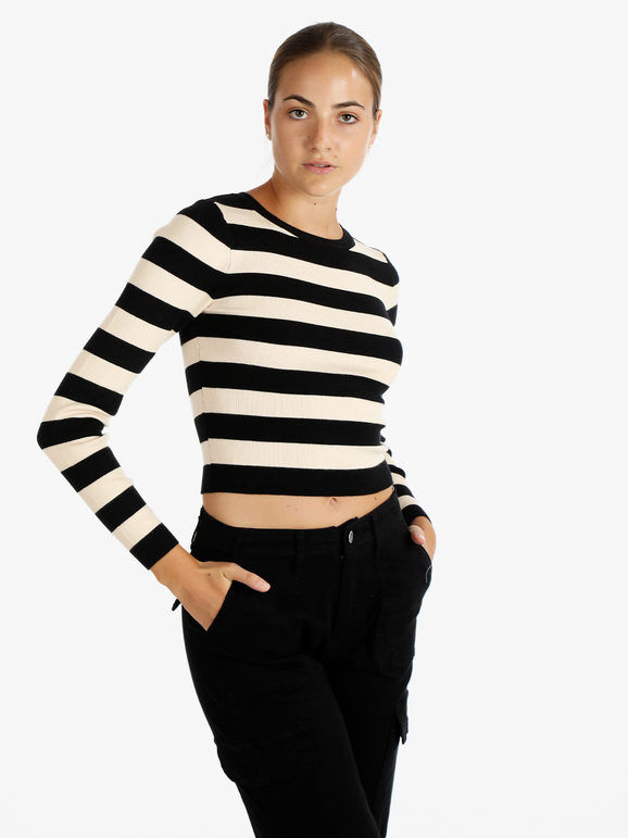 Miss Kiss Pullover donna cropped a righe Pullover donna Nero taglia Unica