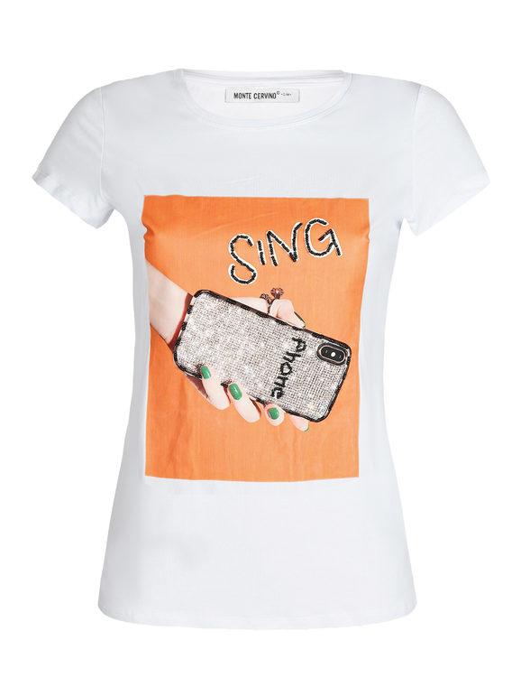 Monte Cervino T-shirt con stampa e perline T-Shirt Manica Corta donna Arancione taglia L/XL