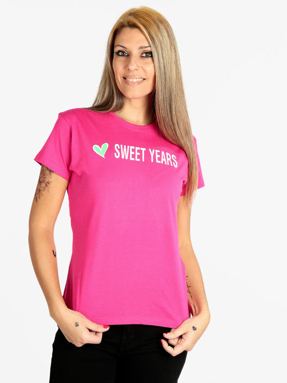Sweet T-shirt donna a maniche corte con scritta T-Shirt Manica Corta donna Fucsia taglia S