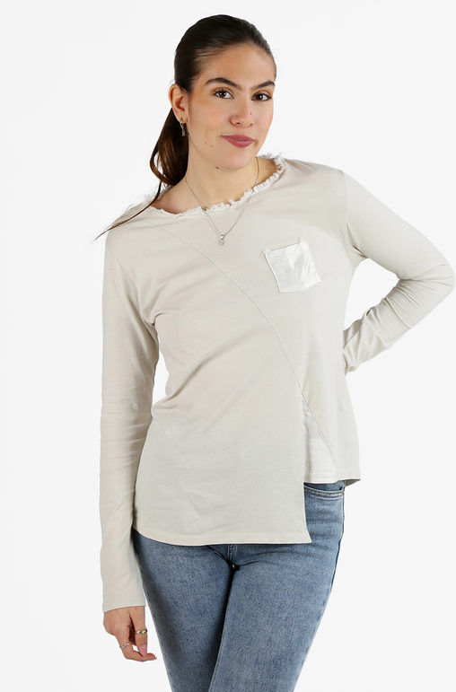 Daystar T-shirt donna a maniche lunghe con taschino T-Shirt Manica Lunga donna Beige taglia Unica