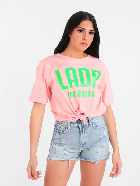 Ladp T-shirt donna con nodo T-Shirt Manica Corta donna Rosa taglia M