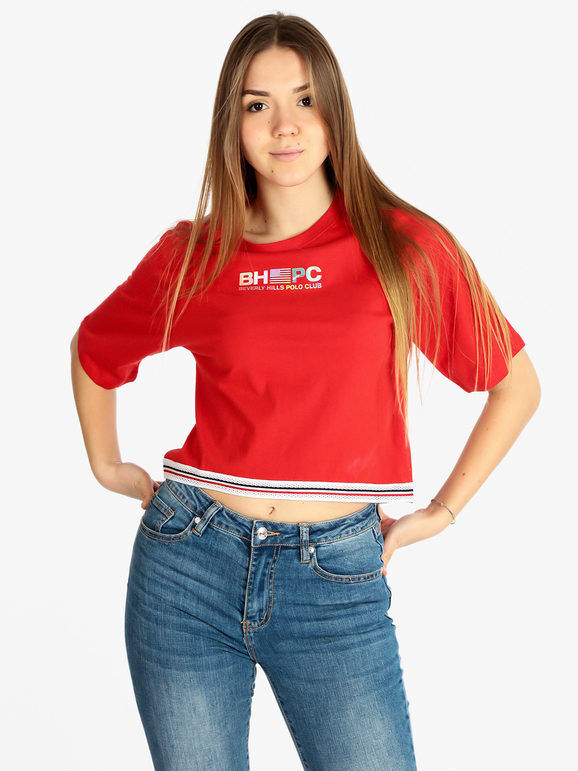 Polo Club T-shirt donna cropped oversize T-Shirt Manica Corta donna Rosso taglia L