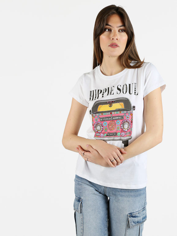 Miss Kiss T-shirt donna in cotone con pietre e strass T-Shirt Manica Corta donna Rosa taglia S/M