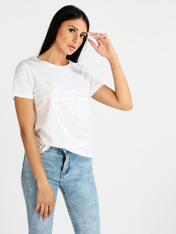 Renato Balestra T-shirt donna in cotone con scritta e borchie T-Shirt Manica Corta donna Bianco taglia XL