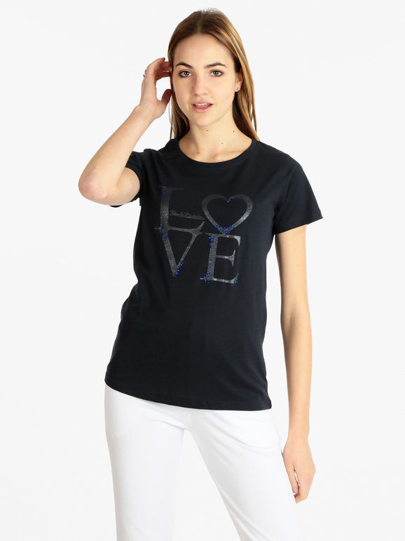 Renato Balestra T-shirt donna in cotone con scritta e borchie T-Shirt Manica Corta donna Blu taglia M