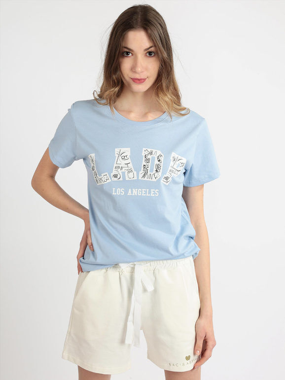 Ladp T-shirt donna in cotone con scritta T-Shirt Manica Corta donna Blu taglia XL
