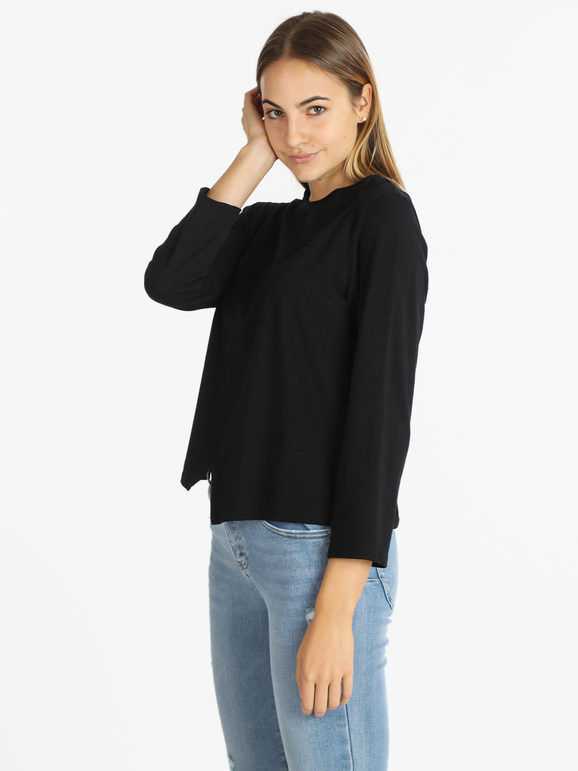 158c T-shirt donna in cotone maniche lunghe T-Shirt Manica Lunga donna Nero taglia Unica