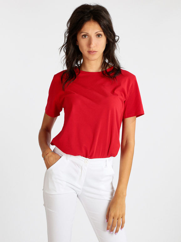 Solada T-shirt donna in cotone monocolore T-Shirt Manica Corta donna Rosso taglia M/L