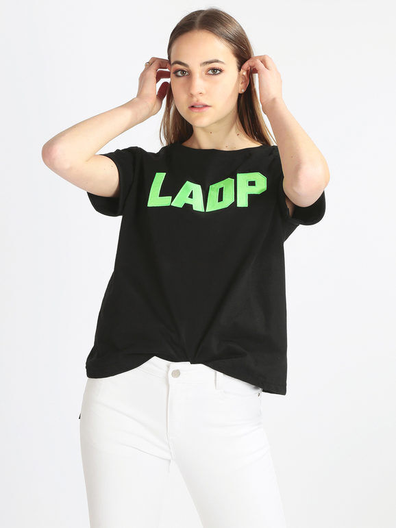 Ladp T-shirt donna manica corta con scritta T-Shirt Manica Corta donna Nero taglia L