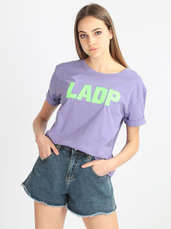 Ladp T-shirt donna manica corta con scritta T-Shirt Manica Corta donna Viola taglia M