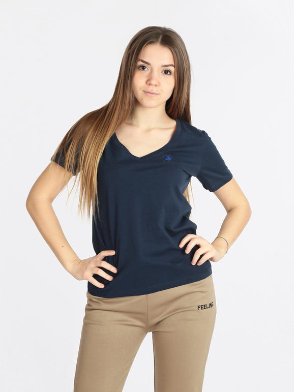 Polo Club T-shirt donna manica corta scollo a V T-Shirt Manica Corta donna Blu taglia XL