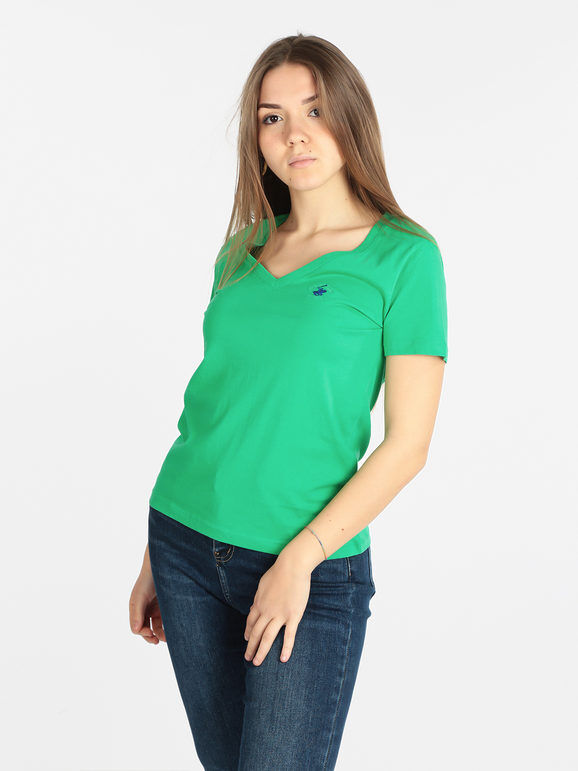 Polo Club T-shirt donna manica corta scollo a V T-Shirt Manica Corta donna Verde taglia M