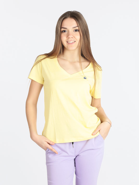 Polo Club T-shirt donna manica corta scollo a V T-Shirt Manica Corta donna Giallo taglia L