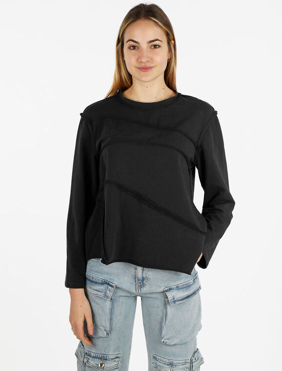 Wendy Trendy T-shirt donna oversize a manica lunga in cotone T-Shirt Manica Lunga donna Nero taglia Unica