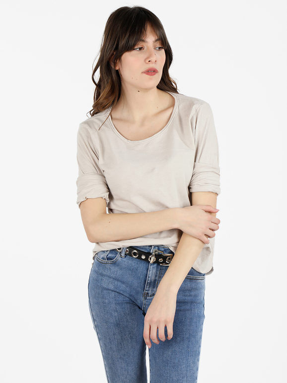 Solada T-shirt donna oversize a maniche lunghe T-Shirt Manica Lunga donna Beige taglia Unica