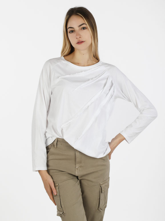 Wendy Trendy T-shirt donna oversize in cotone T-Shirt Manica Lunga donna Bianco taglia Unica