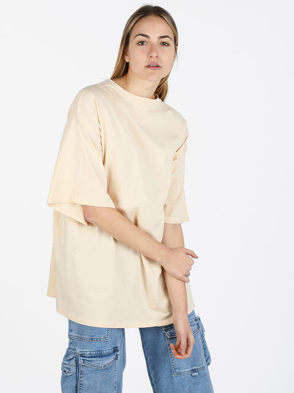 Solada T-shirt donna oversize tinta unita T-Shirt Manica Corta donna Beige taglia Unica