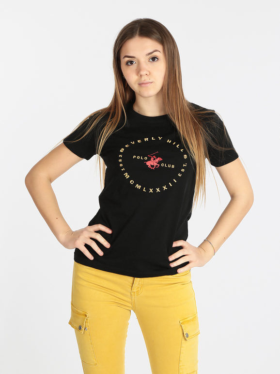 Polo Club T-shirt manica corta donna con logo T-Shirt Manica Corta donna Nero taglia M