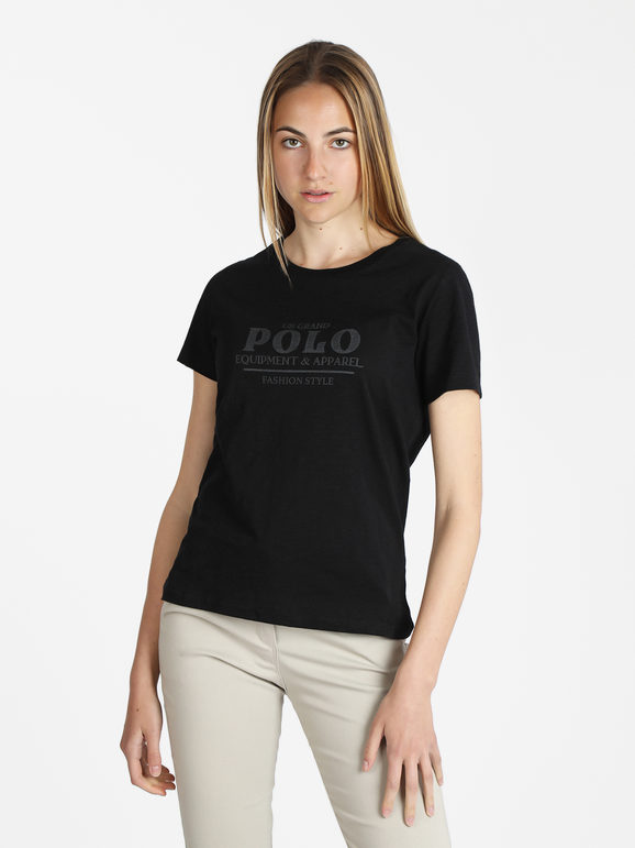 U.S. Grand Polo T-shirt manica corta donna con scritta T-Shirt Manica Corta donna Nero taglia L