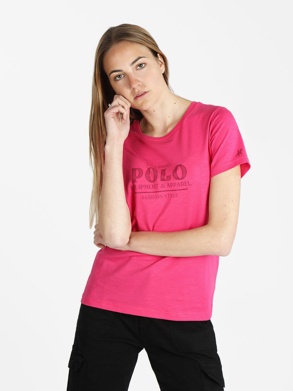 U.S. Grand Polo T-shirt manica corta donna con scritta T-Shirt Manica Corta donna Fucsia taglia L