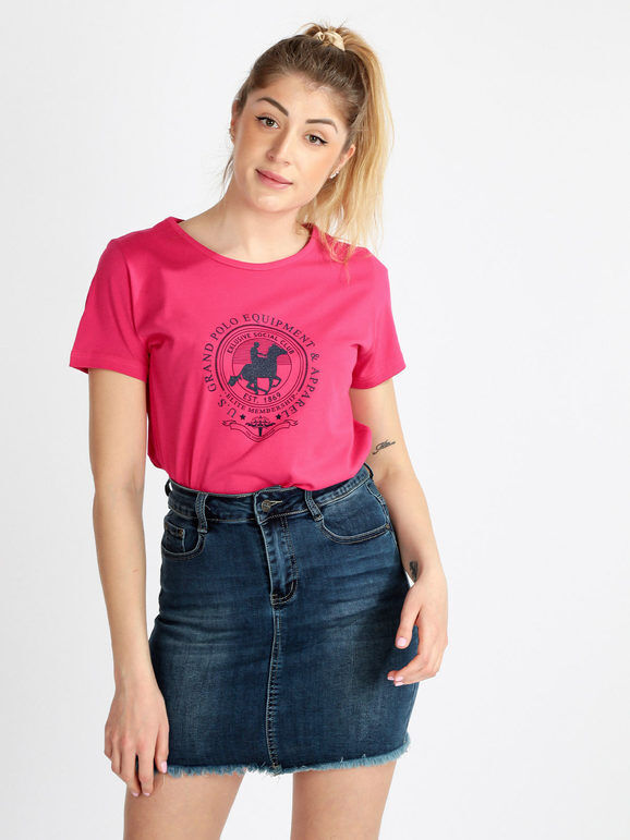 U.S. Grand Polo T-shirt manica corta donna con stampa T-Shirt Manica Corta donna Fucsia taglia L