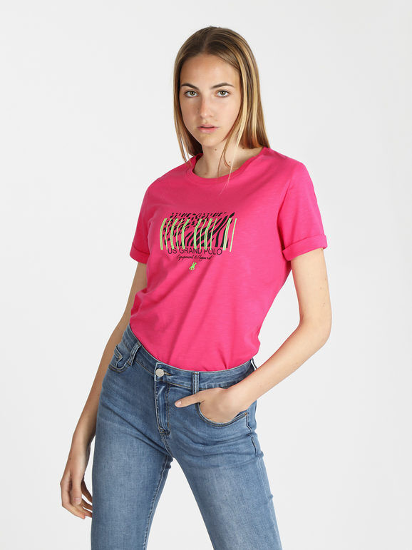 U.S. Grand Polo T-shirt manica corta donna con stampa T-Shirt Manica Corta donna Fucsia taglia L