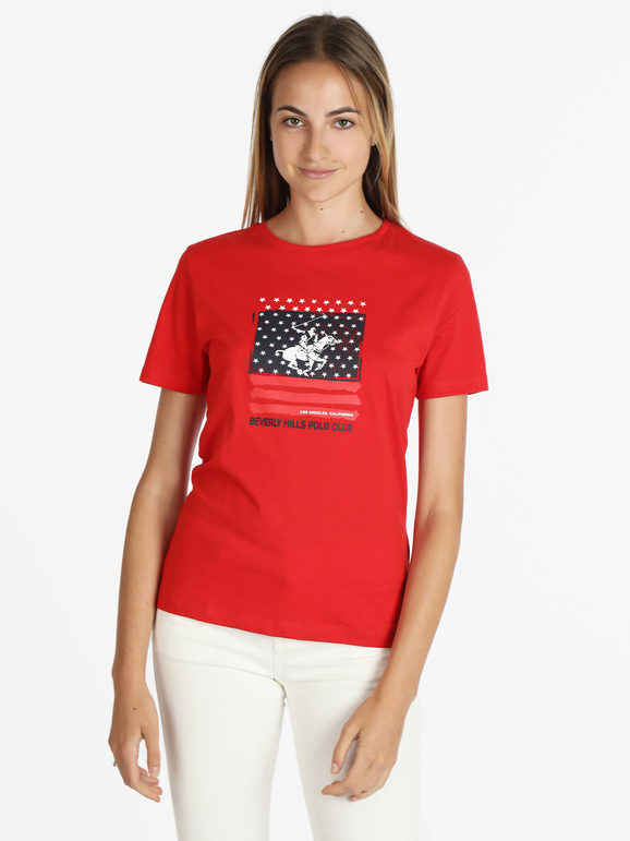 Polo Club T-shirt manica corta donna con stampa T-Shirt Manica Corta donna Rosso taglia M