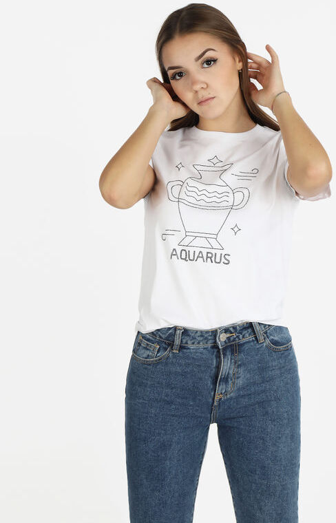 Solada T-shirt manica corta donna segno zodiacale Acquario T-Shirt Manica Corta donna Bianco taglia M