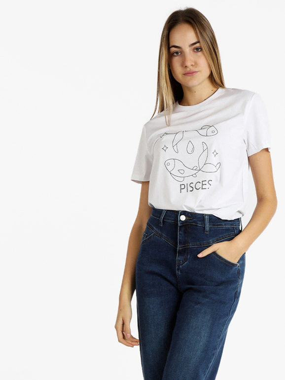 Solada T-shirt manica corta donna segno zodiacale Pesci T-Shirt Manica Corta donna Bianco taglia M
