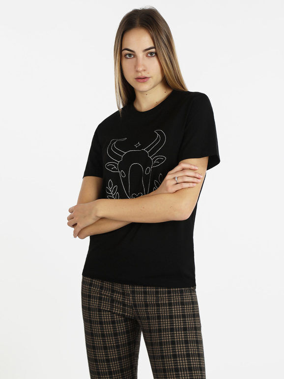 Solada T-shirt manica corta donna segno zodiacale Toro T-Shirt Manica Corta donna Nero taglia M