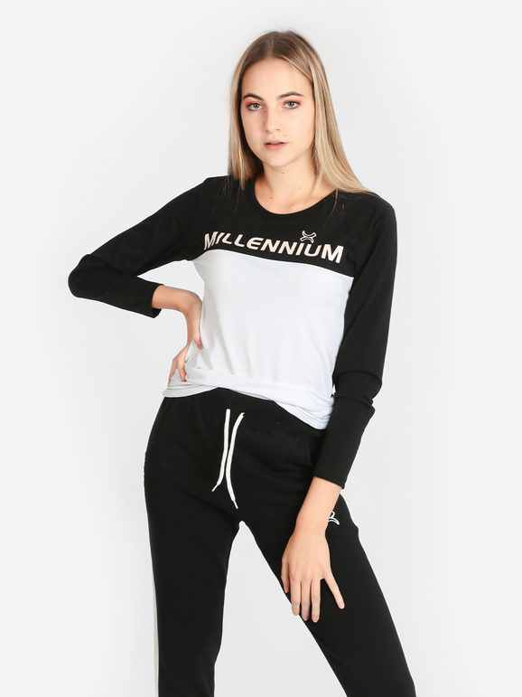 Millennium T-shirt manica lunga donna con scritta T-Shirt Manica Lunga donna Nero taglia L