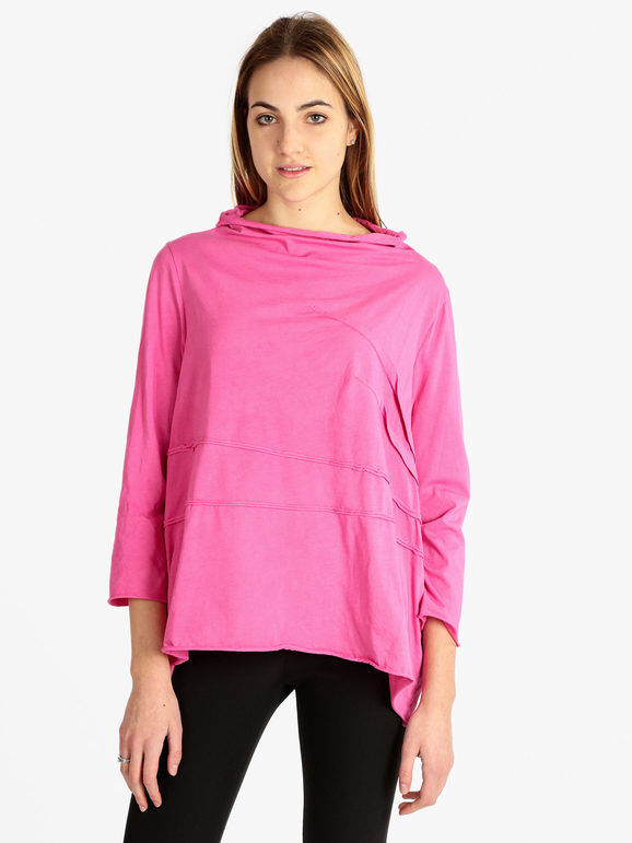 Wendy Trendy T-shirt oversize donna in cotone T-Shirt Manica Lunga donna Fucsia taglia Unica