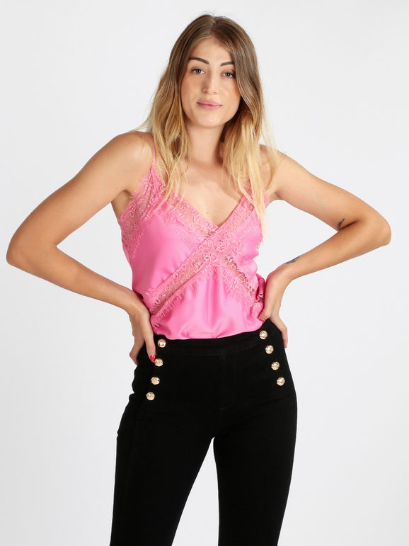 Miranda Top donna effetto raso con pizzo Tops donna Rosa taglia Unica