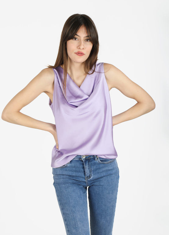 hdl milano Top donna effetto raso con scollo a cascata Tops donna Viola taglia Unica