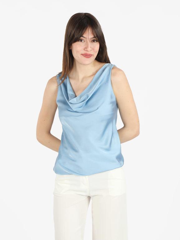 hdl milano Top donna effetto raso con scollo a cascata Tops donna Blu taglia Unica