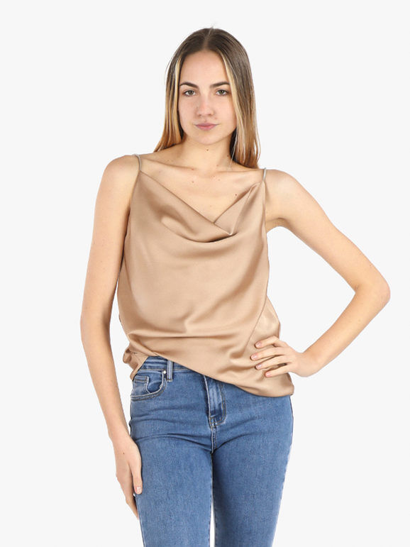 Daystar Top donna effetto raso con scollo a cascata Tops donna Beige taglia Unica