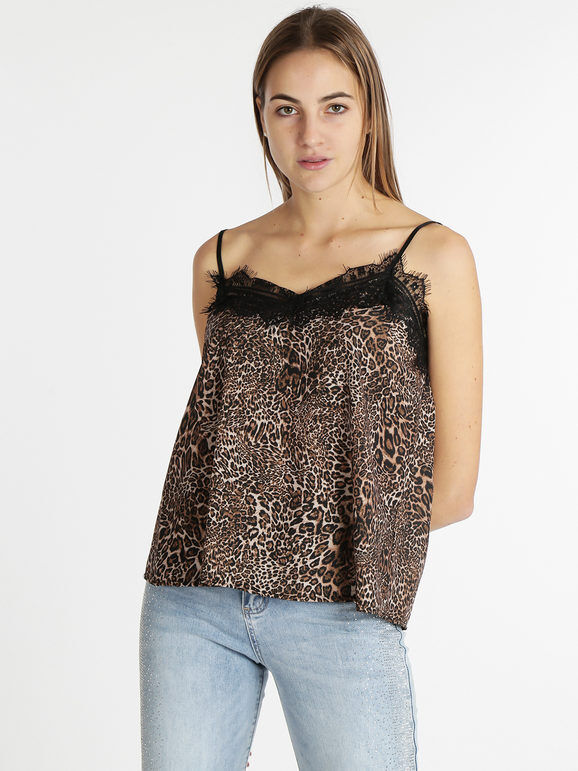 Studio Top donna effetto raso con stampa animalier Tops donna