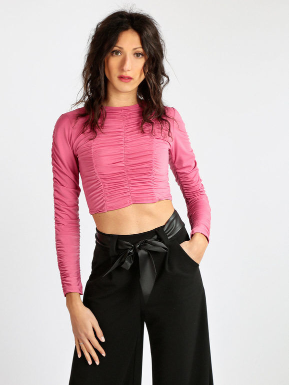 sofy's chic Top donna elasticizzato a maniche lunghe Tops donna Fucsia taglia Unica