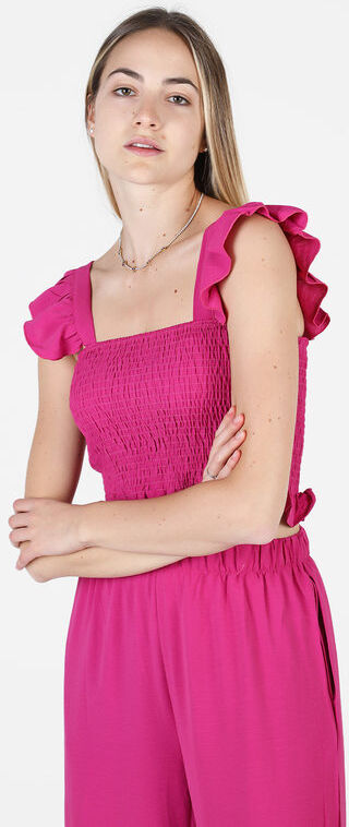 Solada Top donna elasticizzato con spalline a volant Tops donna Fucsia taglia L