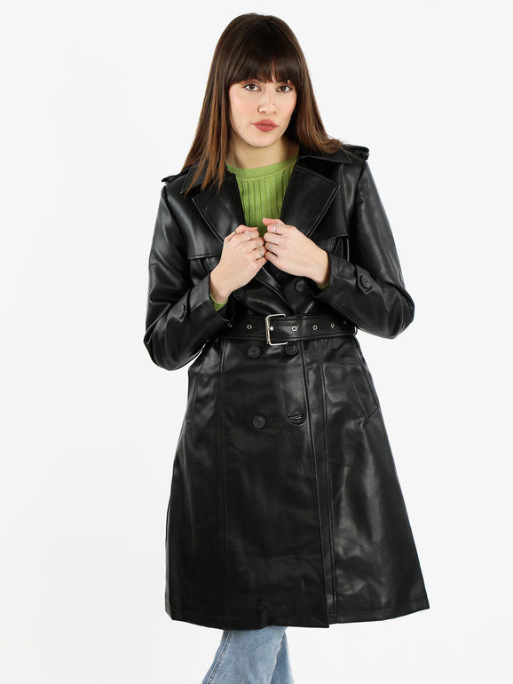 Solada Trench donna doppiopetto in ecopelle Trench donna Nero taglia L