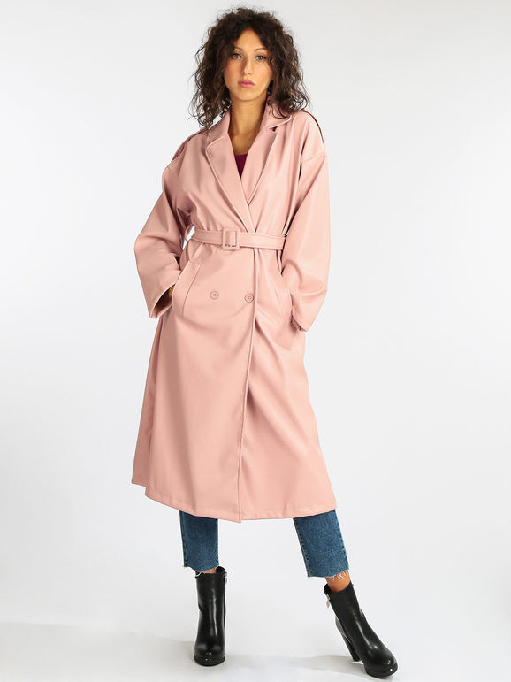 Vanita Trench lungo donna in ecopelle Trench donna Rosa taglia Unica