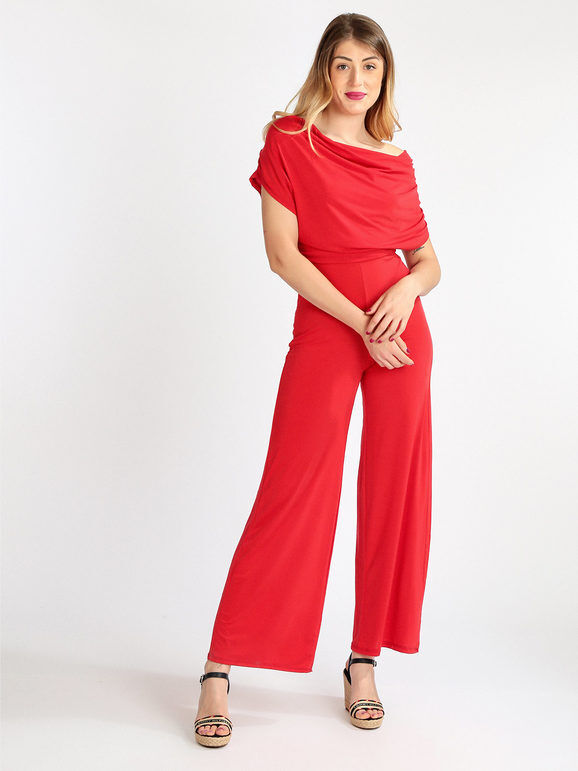 sofy's chic Tuta jumpsuite a maniche corte Jumpsuit donna Rosso taglia Unica