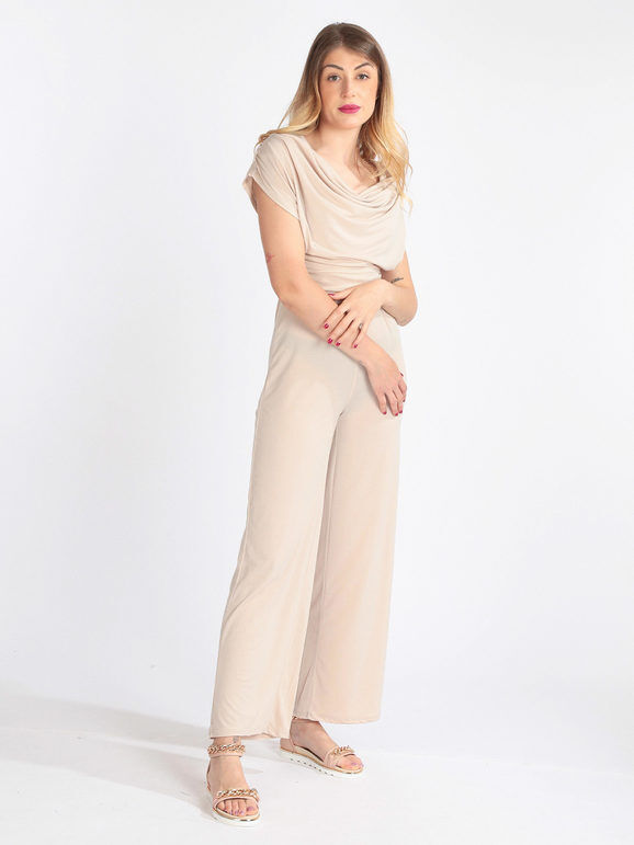 sofy's chic Tuta jumpsuite a maniche corte Jumpsuit donna Beige taglia Unica