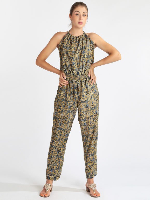 Bohoo Fashion Tuta lunga jumpsuit a fantasia Jumpsuit donna Giallo taglia Unica