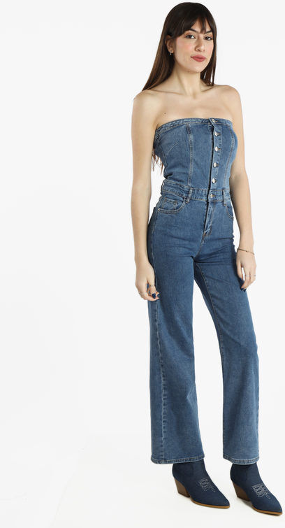 Farfallina Tuta svasata in jeans senza maniche Jumpsuit donna Jeans taglia S