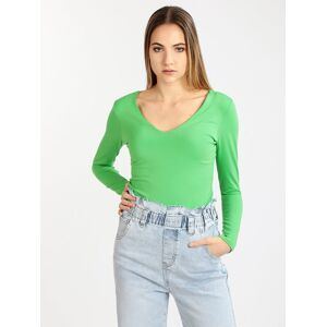 New Way Maglietta donna elasticizzata scollo V T-Shirt Manica Lunga donna Verde taglia Unica
